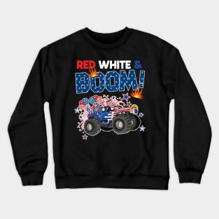 4th of July Monster Truck America Red White and Boom Gift For Boys Kids Crewneck Sweatshirt